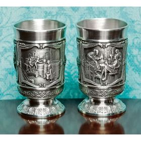 SET/2 PEWTER SCHNAPS GLASSES GAMBRINUS