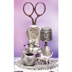 CATS AT HOME PEWTER SEWING STATION