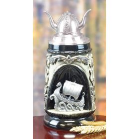 LIMITED EDITION PEWTER HORN-HELMETED VIKING STEIN