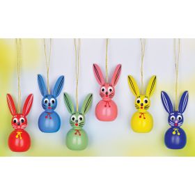 SET/6 WOODEN BUNNY ORNAMENTS