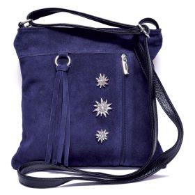 SUEDE LEATHER EDELWEISS HANDBAG - NAVY BLUE