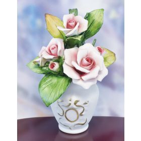 CAPODIMONTE VASE W/PINK FLOWERS