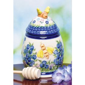 POLISH POTTERY HONEY JAR WITH DIPPER