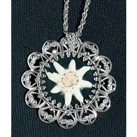 MEDIUM ROUND GENUINE EDELWEISS PENDANT