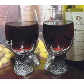 SET/2 STAG HEAD WINE GLASSES