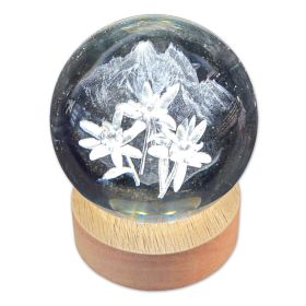 LIGHTED LASER-ENGRAVED GLASS EDELWEISS GLOBE