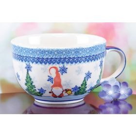 POLISH POTTERY WINTER GNOMES JUMBO MUG/SOUP BOWL