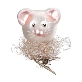 CHRISTMAS MOUSE IN NEST GLASS ORNAMENT