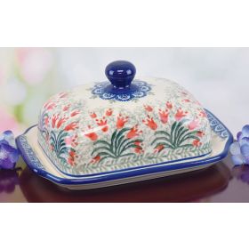 POLISH POTTERY TULIP BUTTER DISH