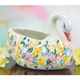 POLISH POTTERY SWAN TRINKET BOWL