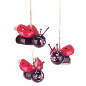 SET/5 HANDCRAFTED WOODEN LADYBUG ORNAMENTS