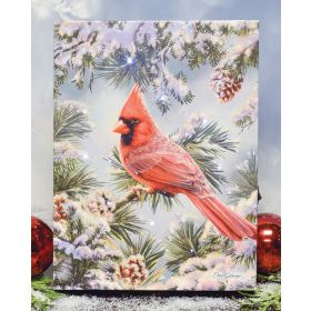 SNOWY PINE CARDINAL LIGHTED PICTURE