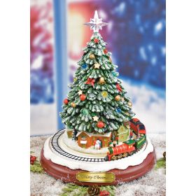 LIGHTED MUSICAL TANNENBAUM WITH MOVING TRAIN