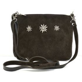 DARK BROWN SUEDE LEATHER EDELWEISS HANDBAG