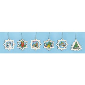 SET/6 LASER CUT WOODEN CHRISTMAS ORNAMENTS