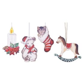SET/4 WOODEN CHRISTMAS TREE ORNAMENTS
