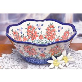 POLISH POTTERY LARGE SCALLOPED BOWL
