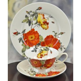 POPPY 3 PC. CUP, SAUCER, AND DESSERT PLATE