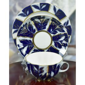 COBALT BLUE AND WHITE LEAF DESIGN 3 PC. 