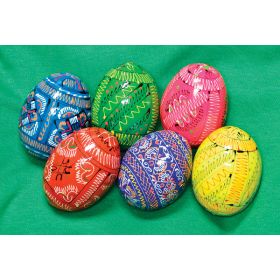 SET/6 HAND-PAINTED WOODEN EGGS IN BOLD COLORS