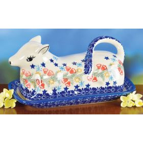 POLISH POTTERY DAIRY COW BUTTER DISH