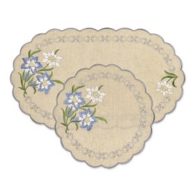 EMBROIDERED WHITE EDELWEISS & BLUE ENZIAN DOILY