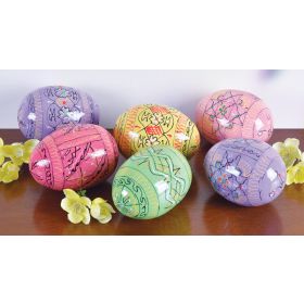 SET/6 HAND-PAINTED WOODEN EGGS IN PASTEL COLORS