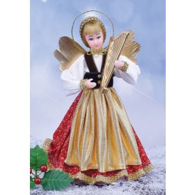 BAVARIAN WAX ANGEL WITH RED SKIRT & CLARINET