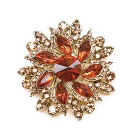 AMBER RHINESTONE STARBURST BROOCH