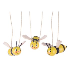 SET/5 HANDCRAFTED WOODEN BEE ORNAMENTS FROM GERMANY