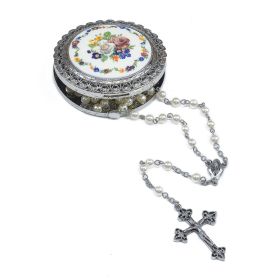 PEARL ROSARY WITH FLORAL BOX