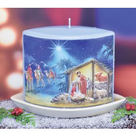 EMBOSSED NATIVITY SCENE CANDLE WITH BASE