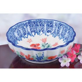 POLISH POTTERY DESSERT BOWL WITH POPPIES
