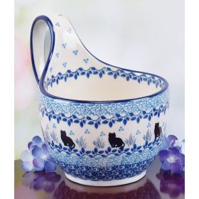 POLISH POTTERY CAT MOTIF SOUP BOWL