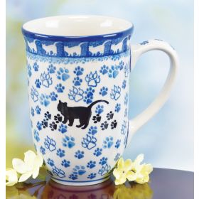 POLISH POTTERY CAT MOTIF JUMBO MUG