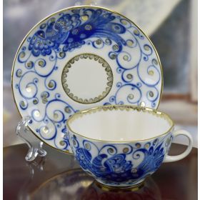 COBALT  CUP AND SAUCER PHEASANT DESIGN