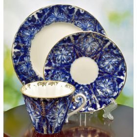 COBALT BLUE AND WHITE 3 PC. CUP, SAUCER, AND DESSERT PLATE