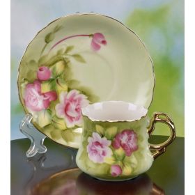 HAND PAINTED FLORAL CUP AND SAUCER